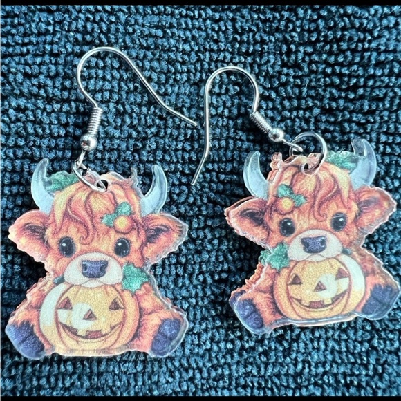 Womens, Jewelry, Earrings Highland Cow Pumpkin Earrings - Picture 2 of 4